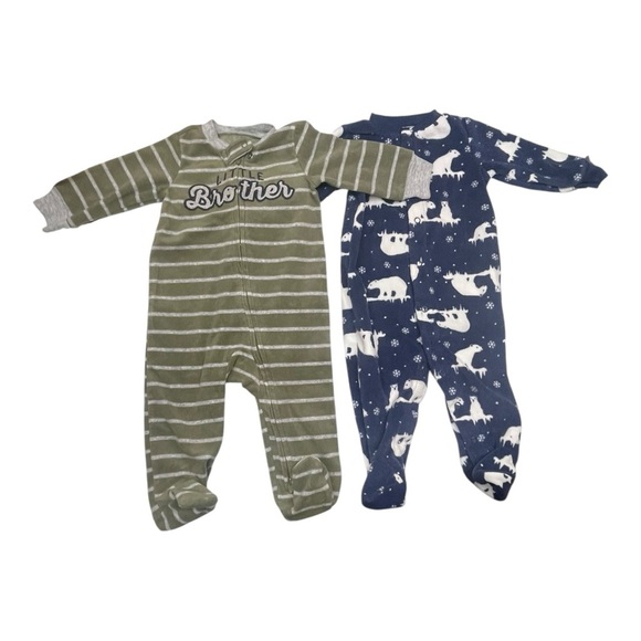 Carter's Other - Carter's Green Striped (little brother) Blue Polar Bear Footies  Size: 6 months